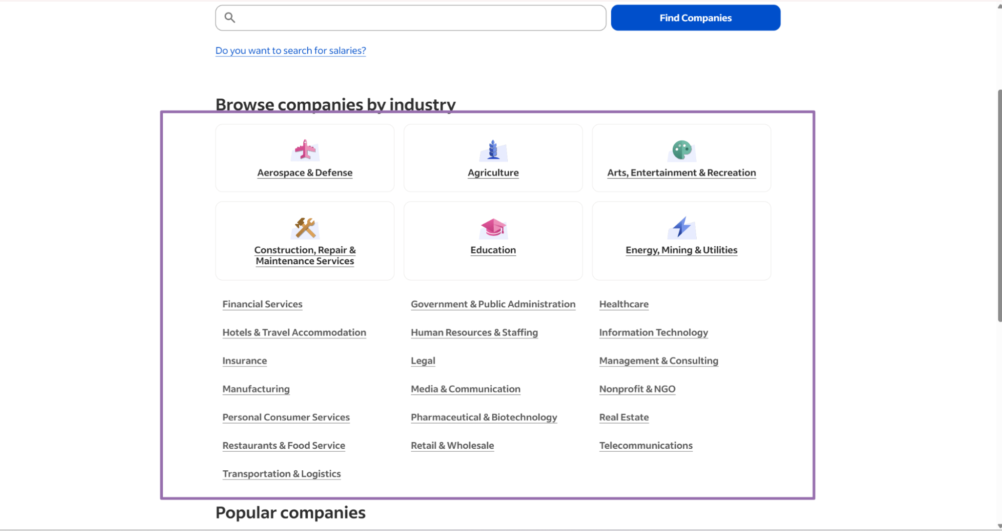 Indeed industry list used for industry scraper input