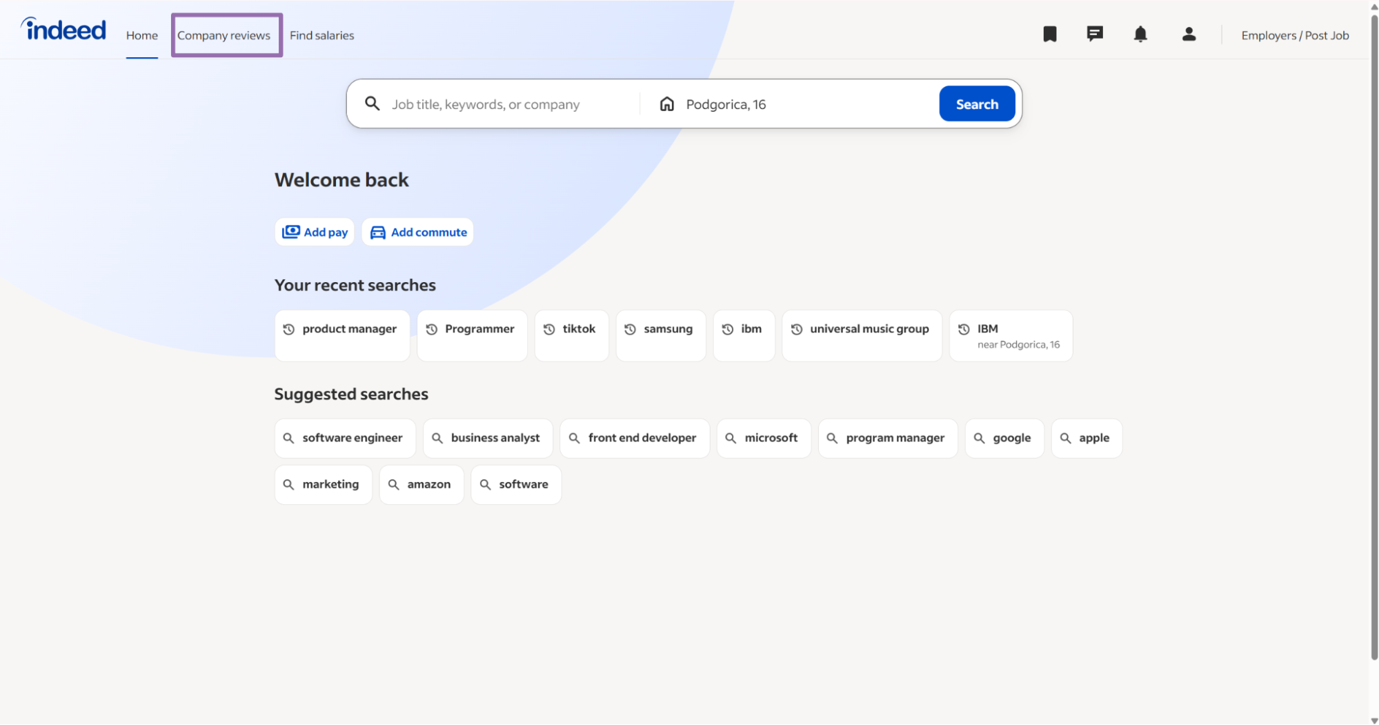 Open Indeed and run the search