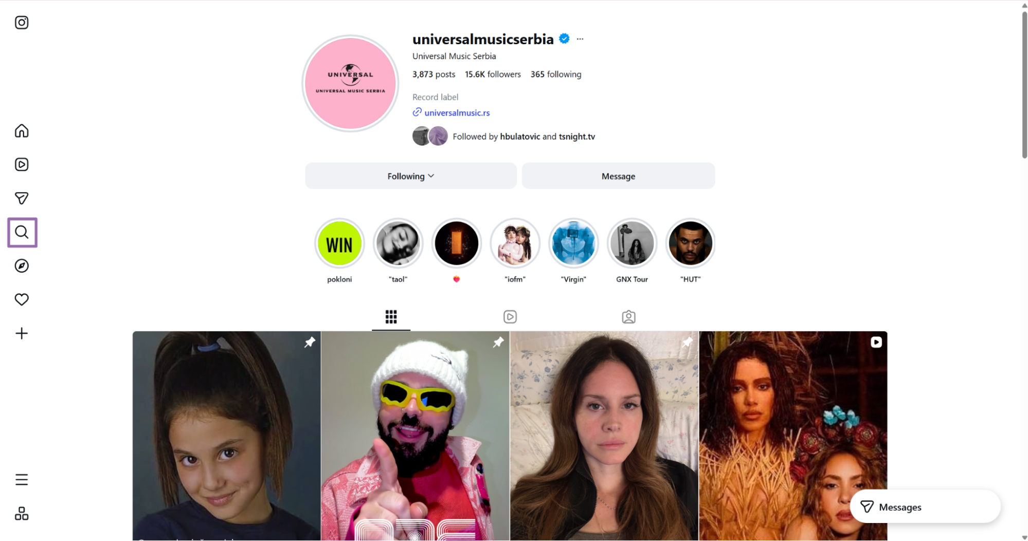 Instagram universalmusicserbia profile Reels grid for search input